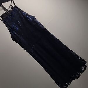 Charlotte russe sz S racerback black lace dress with neon blue lining